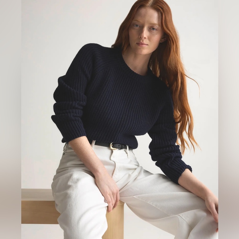 Quince Women’s 100% Organic Cotton Fisherman Crew Sweater Navy Size Large - Picture 5 of 16
